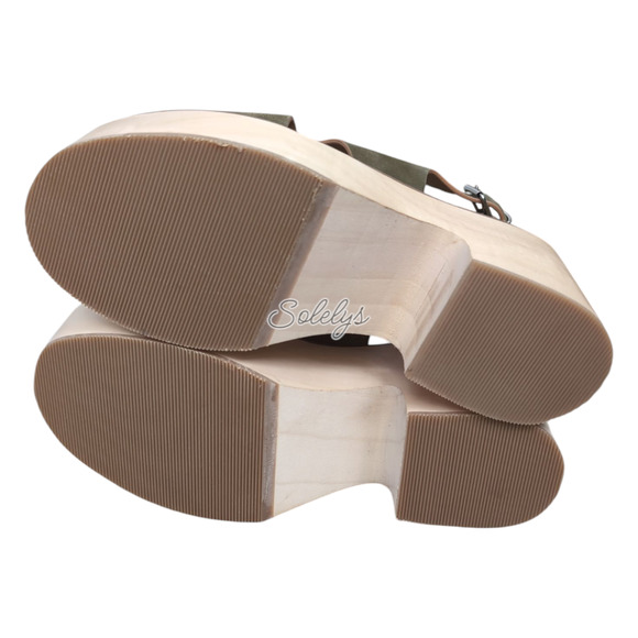 Anne Blum Sofia US 11 EU 42 Wooden Platform Suede Cross Strap Sandal Olive Green - Picture 6 of 11